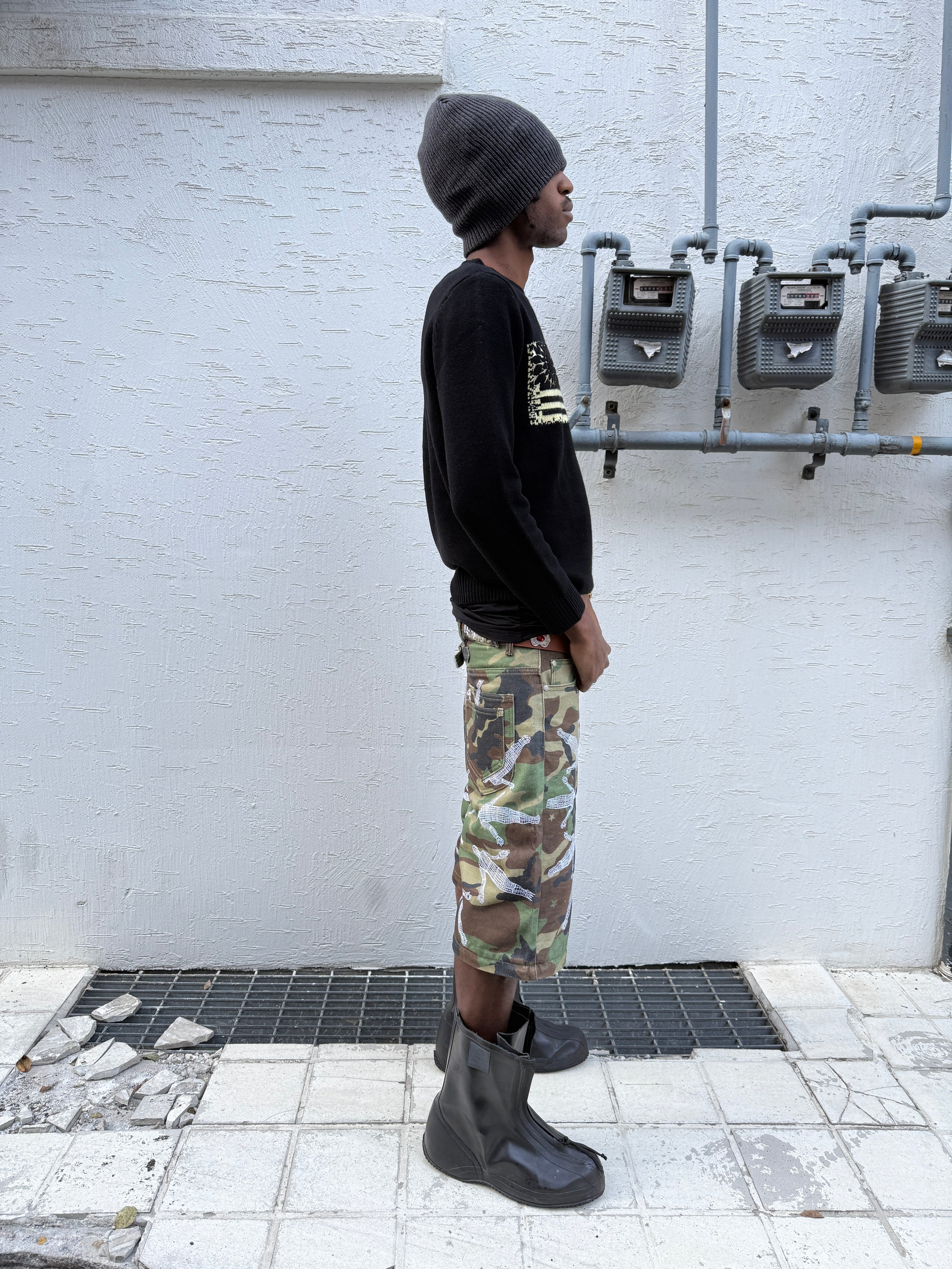 (6) UNBORN STATE FLAG WOOL KNIT SWEATER (Black)