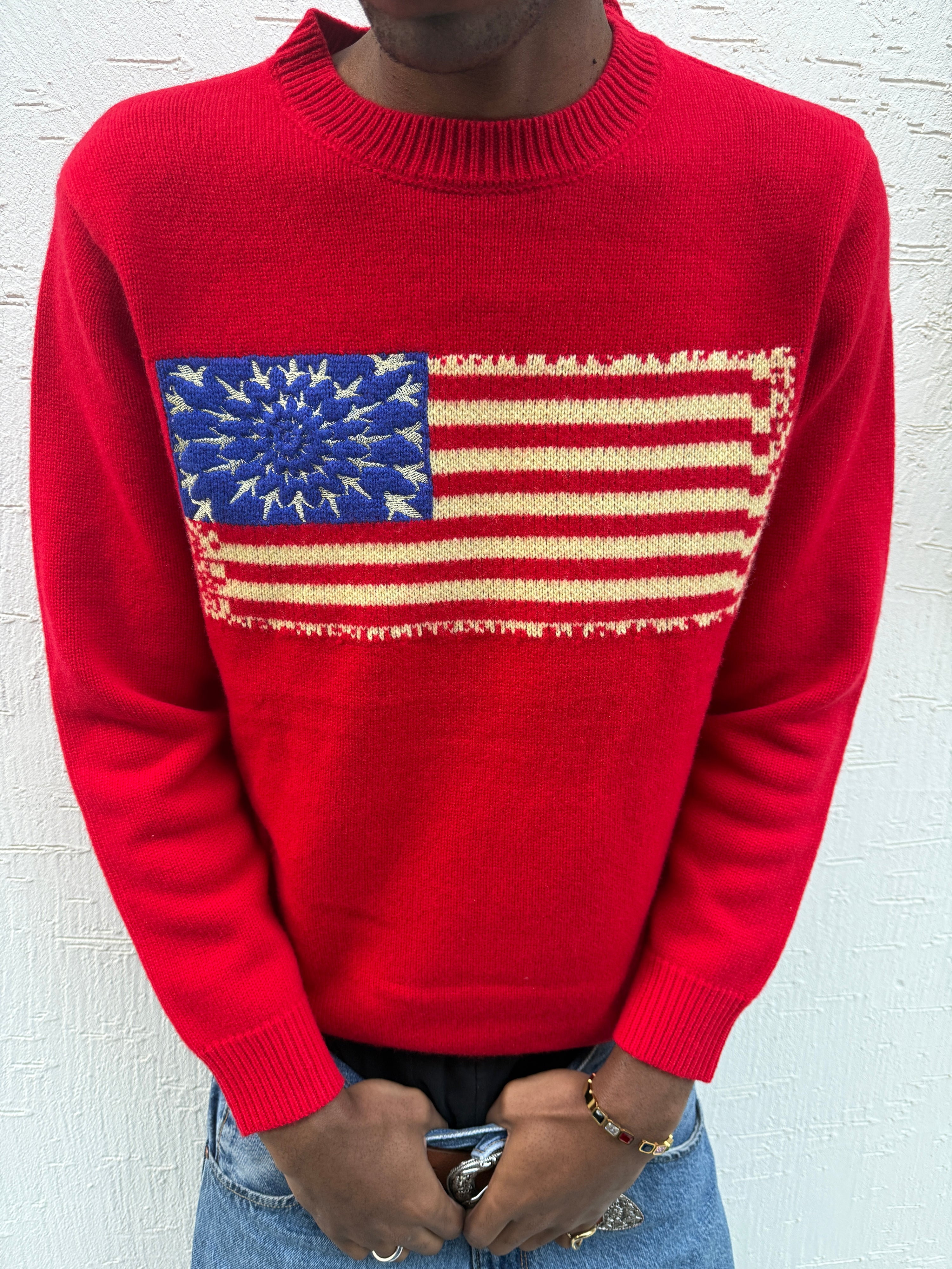 (4) UNBORN STATE FLAG WOOL KNIT SWEATER (Red)