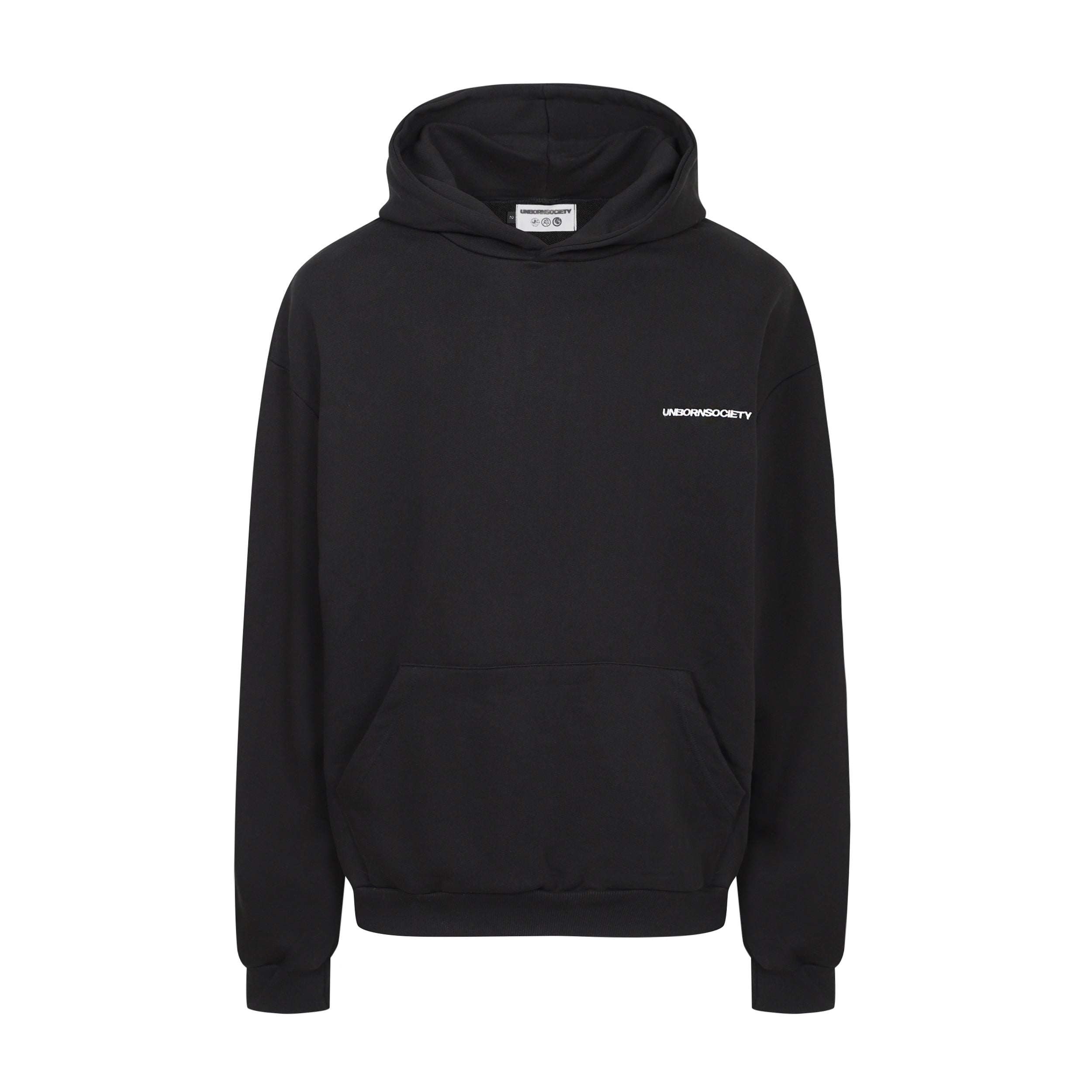 14. "UNBORNSOCIETY" EMBROIDERY LOGO HOODIE (Black)