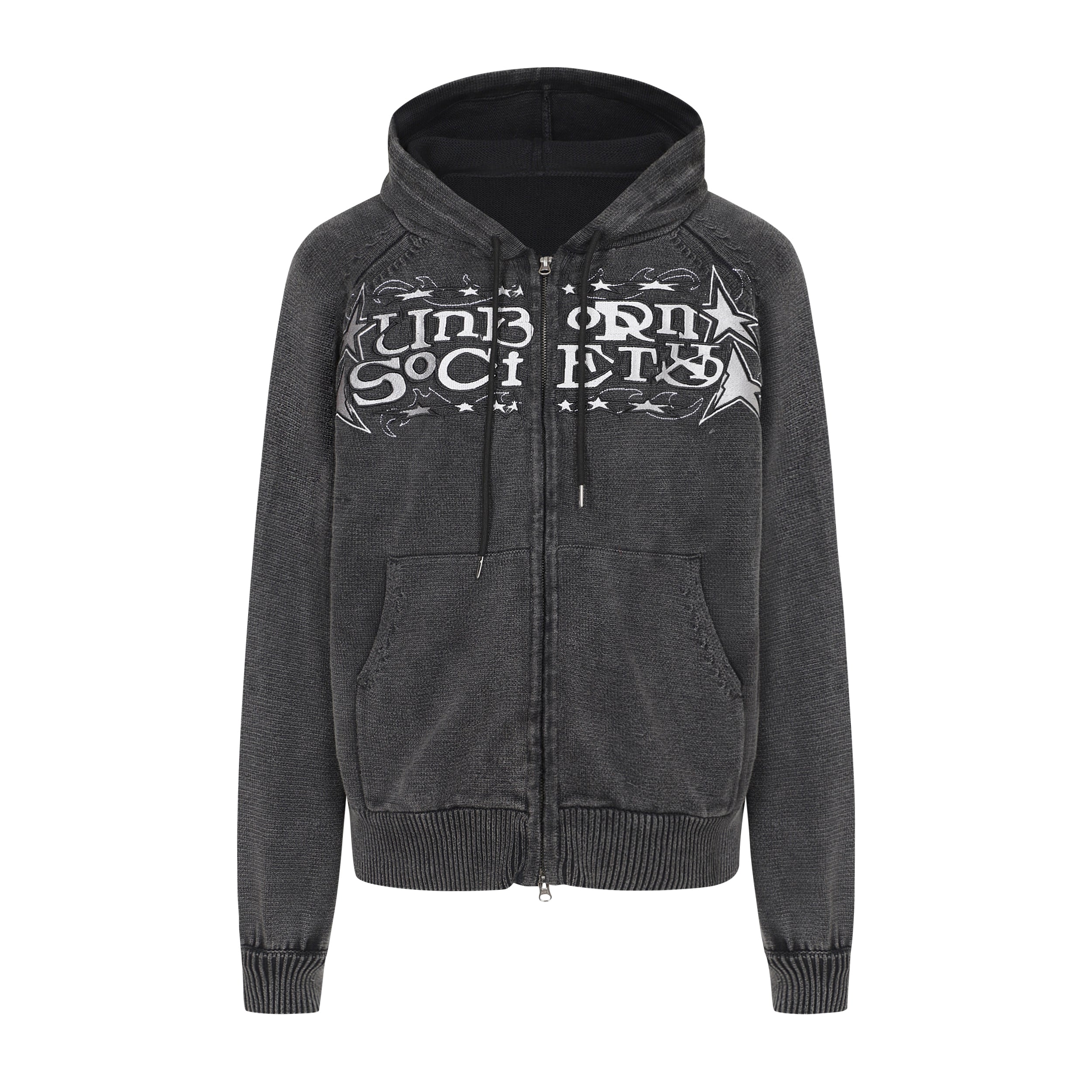 11. UNBORN SOCIETY STONEWASH KNITTED HOODIE (Ash Grey)