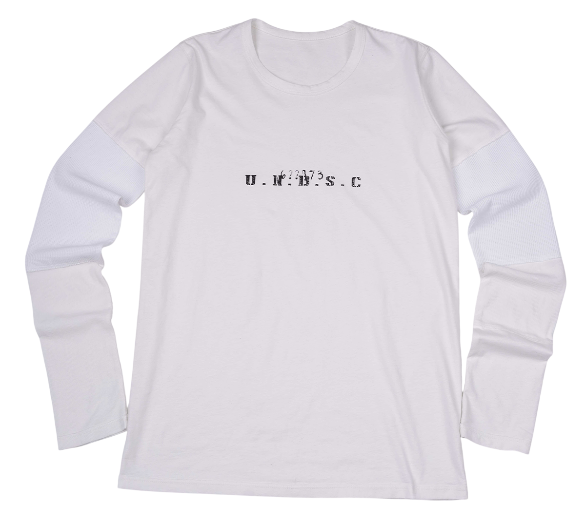 ‘U.N.B.S.C.’ Deconstructed Long Sleeve T-Shirt (White)