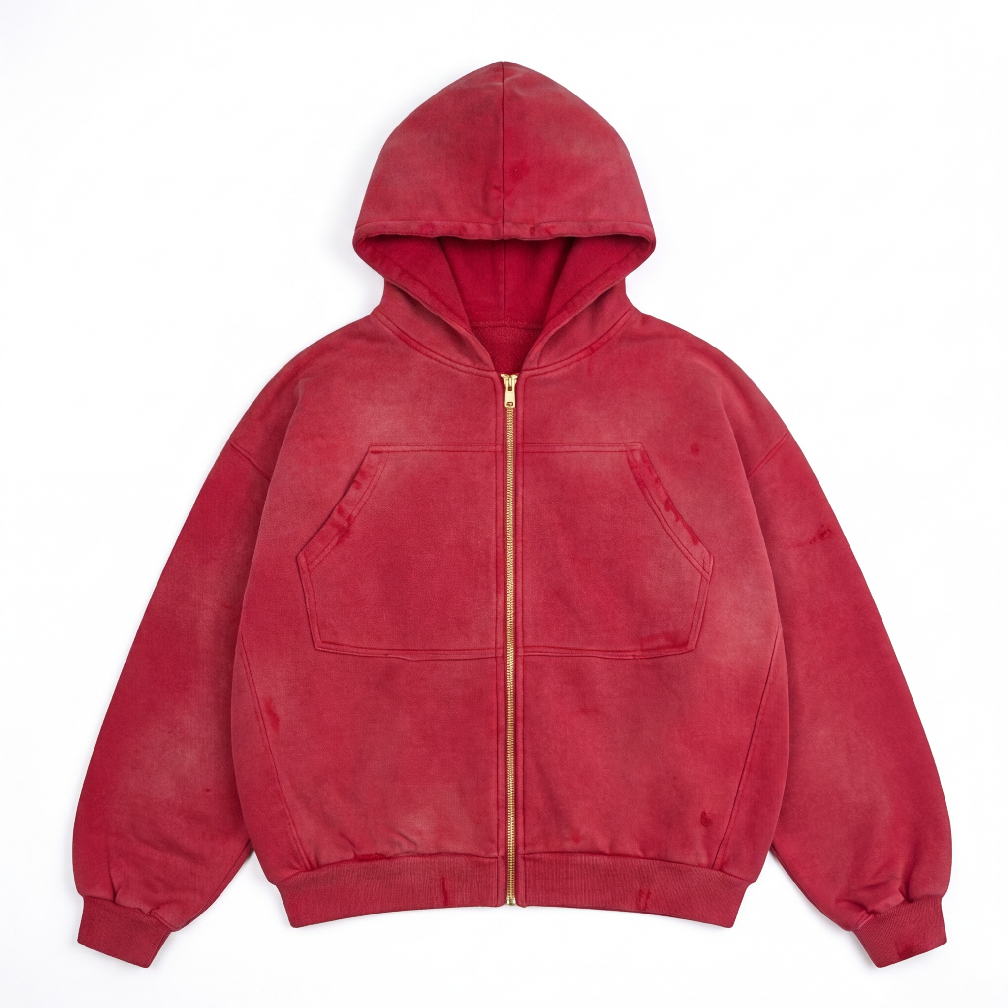 Distressed Washed Chest Pocket Hoodie (Cherry Red)