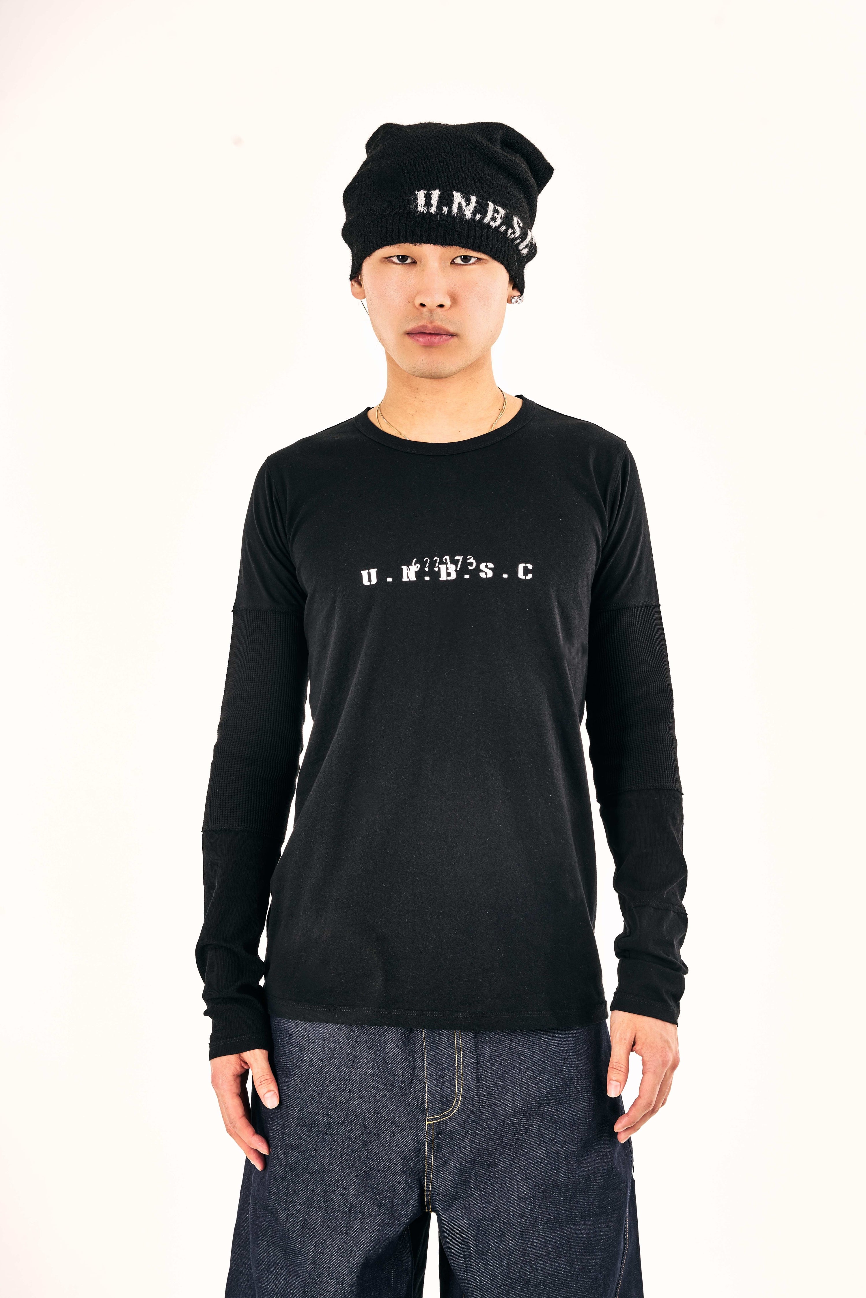 ‘U.N.B.S.C.’ Deconstructed Long Sleeve T-Shirt (Black)