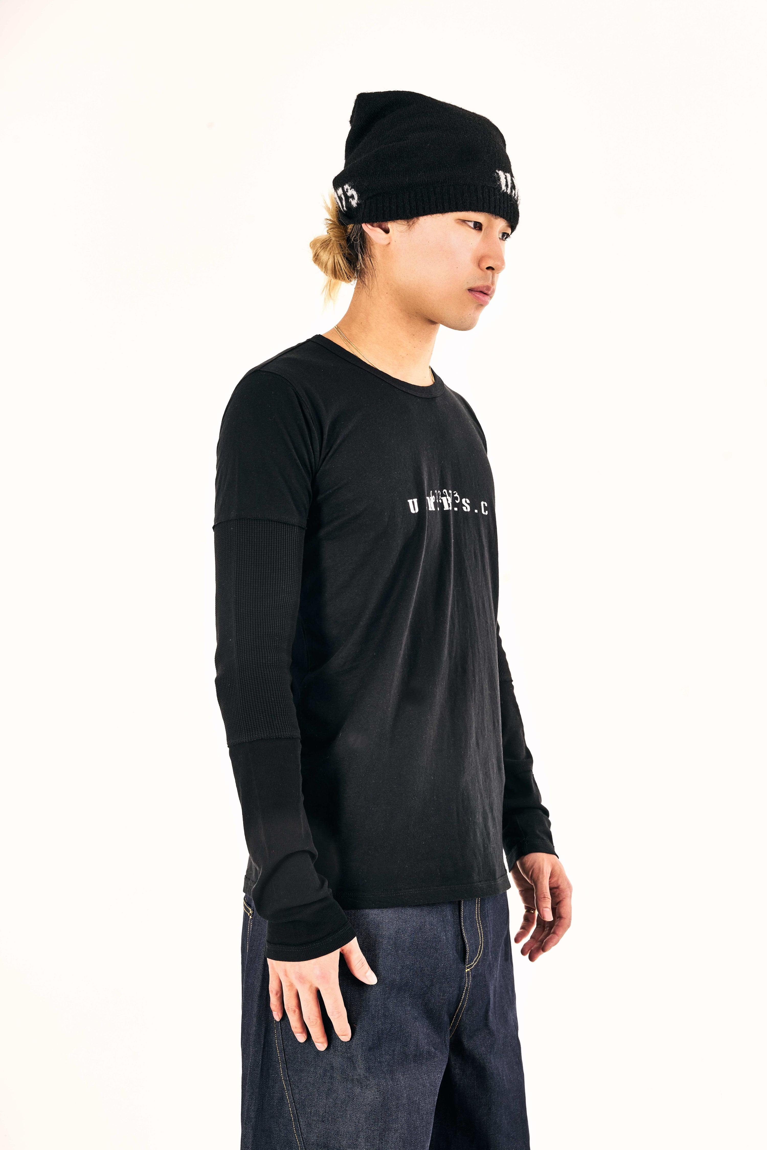 ‘U.N.B.S.C.’ Deconstructed Long Sleeve T-Shirt (Black)