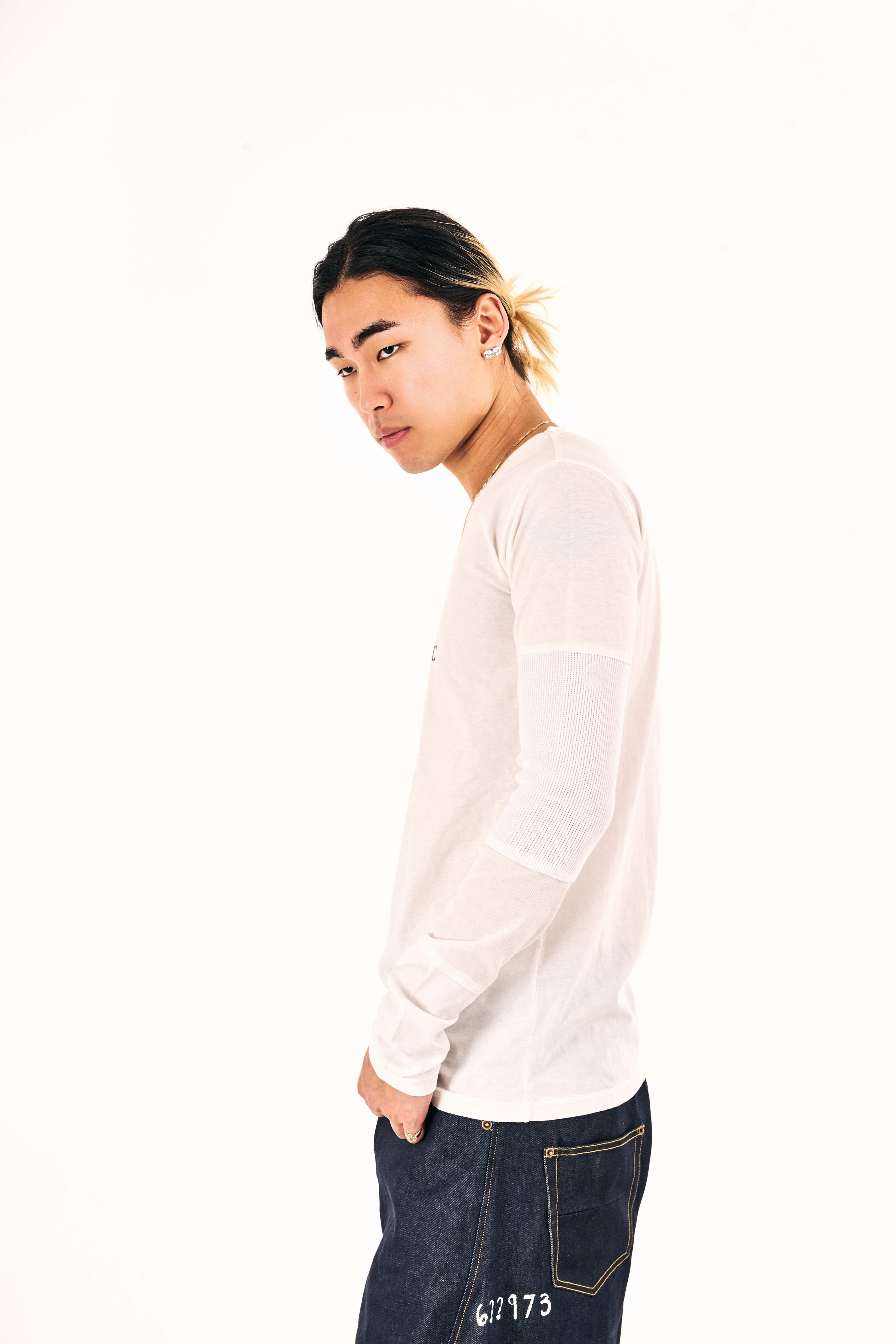 ‘U.N.B.S.C.’ Deconstructed Long Sleeve T-Shirt (White)